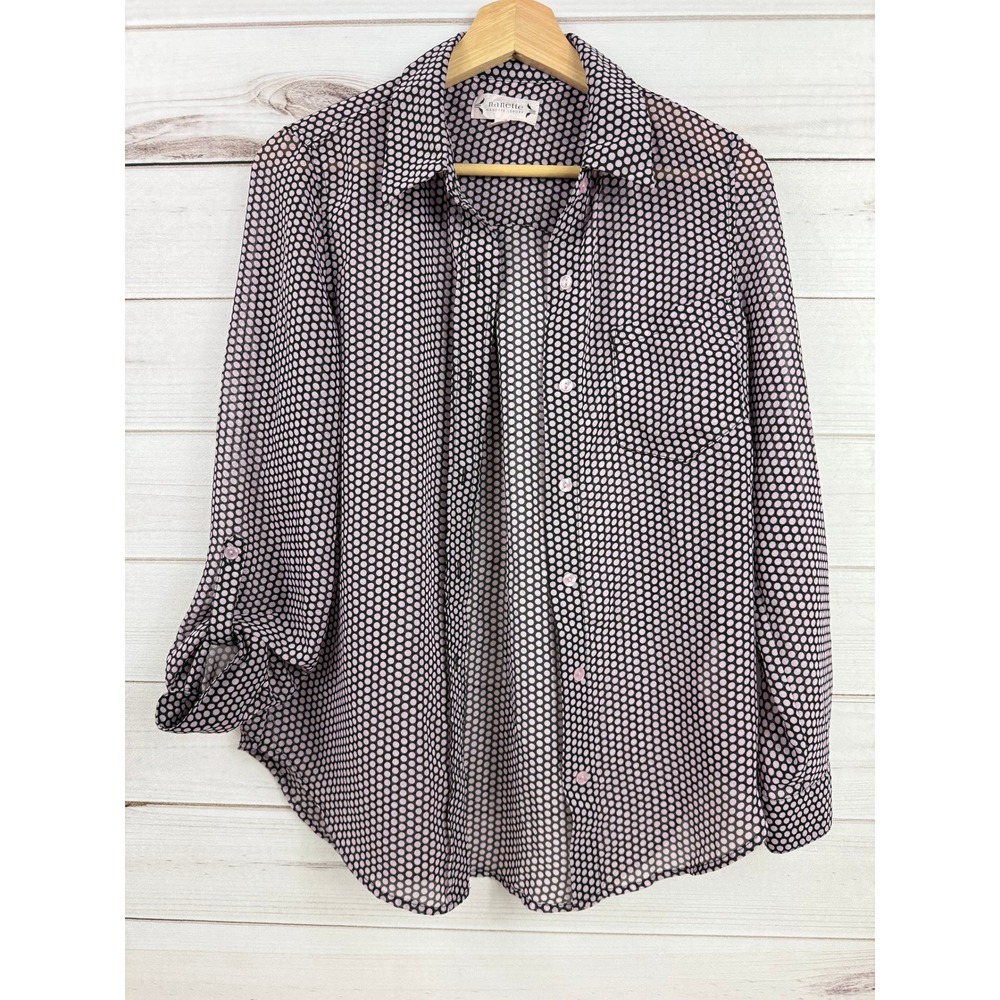 Nanette Lepore XS Polka Dot Print Long Sleeve Blouse Button Down Tunic Shirt